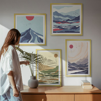 Polyptyque z cadres Montagnes pastel style japandi