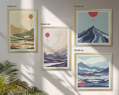 Polyptyque z cadres Montagnes pastel style japandi