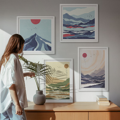 Polyptyque z cadres Montagnes pastel style japandi