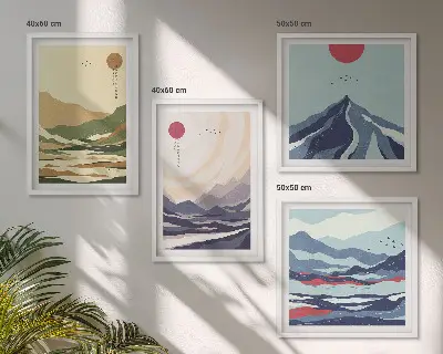 Montagnes pastel style japandi polyptyque de 2 cadres