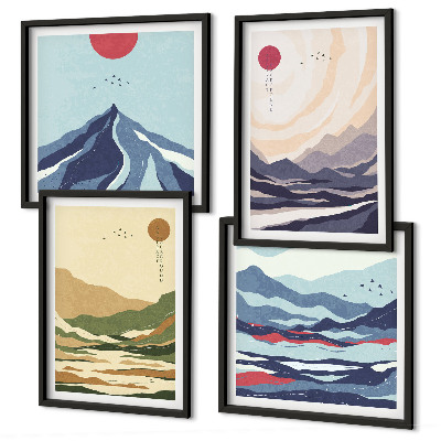 Polyptyque z cadres Montagnes pastel style japandi