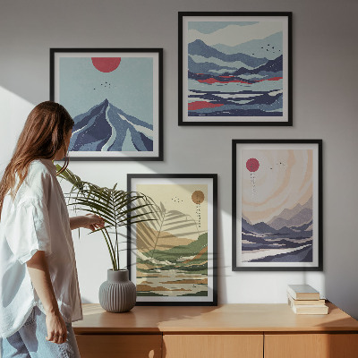 Polyptyque z cadres Montagnes pastel style japandi