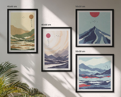 Polyptyque z cadres Montagnes pastel style japandi
