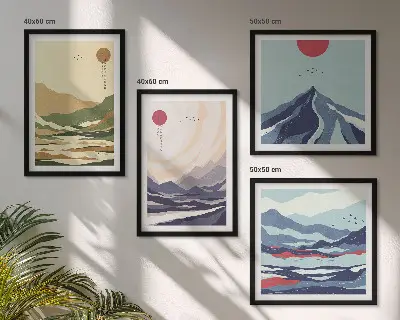 Montagnes pastel style japandi polyptyque de 2 cadres