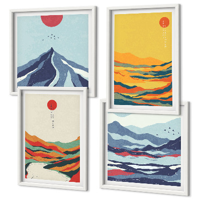 Ensemble de 4 tableaux Montagnes fluviales abstraites et colorées