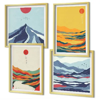 Ensemble de 4 tableaux représentant des montagnes fluviales abstraites et colorées