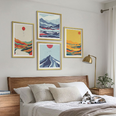 Ensemble de 4 tableaux Montagnes fluviales abstraites et colorées
