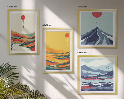 Ensemble de 4 tableaux Montagnes fluviales abstraites et colorées