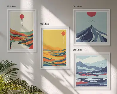 Ensemble de 4 tableaux représentant des montagnes fluviales abstraites et colorées