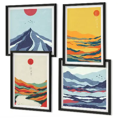 Ensemble de 4 tableaux représentant des montagnes fluviales abstraites et colorées