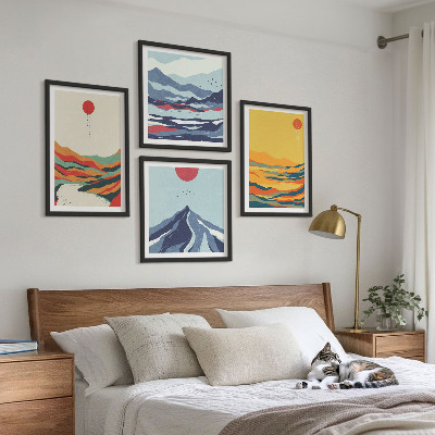 Ensemble de 4 tableaux Montagnes fluviales abstraites et colorées