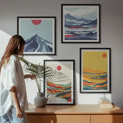 Ensemble de 4 tableaux représentant des montagnes fluviales abstraites et colorées