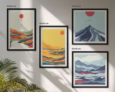Ensemble de 4 tableaux représentant des montagnes fluviales abstraites et colorées
