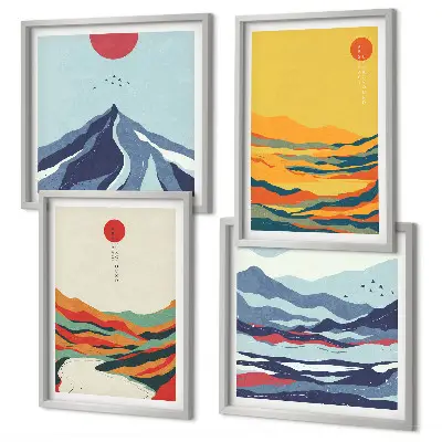 Ensemble de 4 tableaux représentant des montagnes fluviales abstraites et colorées