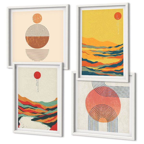 Polyptyque z cadres Motifs colorés des montagnes de la rivière japandi