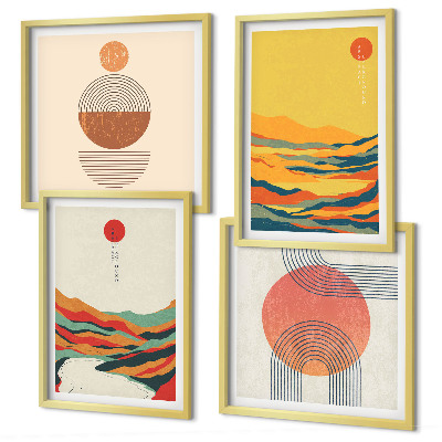 Polyptyque z cadres Motifs colorés des montagnes de la rivière japandi