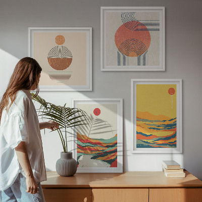 Polyptyque z cadres Motifs colorés des montagnes de la rivière japandi