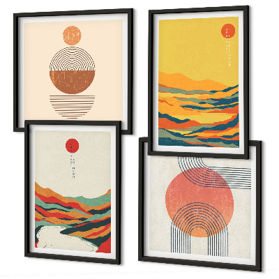 Polyptyque z cadres Motifs colorés des montagnes de la rivière japandi