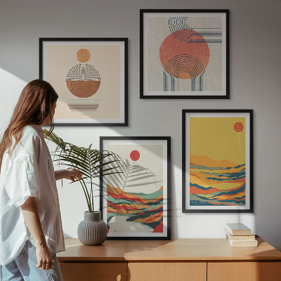 Polyptyque z cadres Motifs colorés des montagnes de la rivière japandi