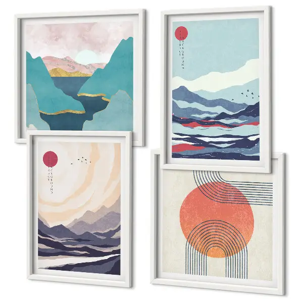 Paysages montagneux japonais ensemble de 4 tableaux