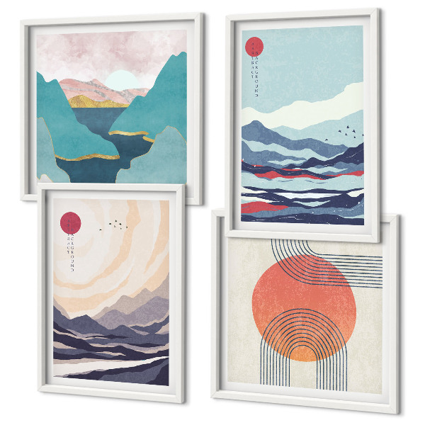 Ensemble de 4 tableaux Paysages montagneux japonais