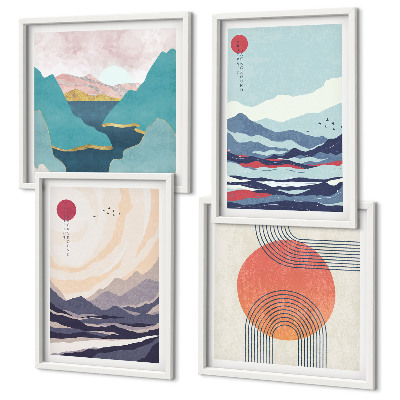 Ensemble de 4 tableaux Paysages montagneux japonais