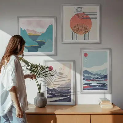Paysages montagneux japonais ensemble de 4 tableaux