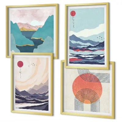 Paysages montagneux japonais ensemble de 4 tableaux