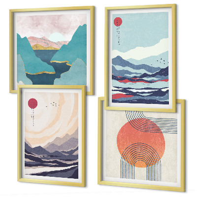 Ensemble de 4 tableaux Paysages montagneux japonais