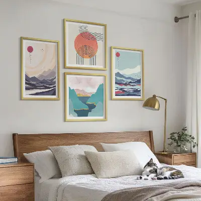 Paysages montagneux japonais ensemble de 4 tableaux