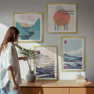 Paysages montagneux japonais ensemble de 4 tableaux