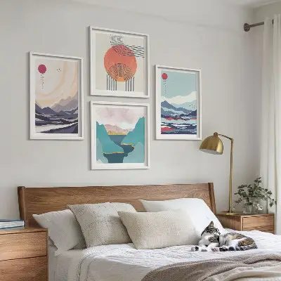 Paysages montagneux japonais ensemble de 4 tableaux