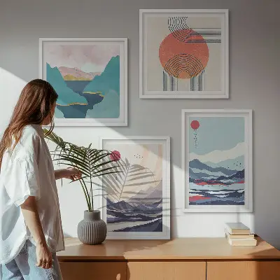 Paysages montagneux japonais ensemble de 4 tableaux