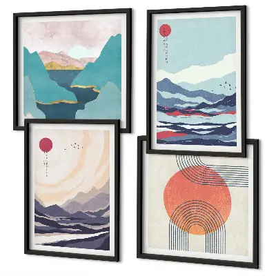 Paysages montagneux japonais ensemble de 4 tableaux