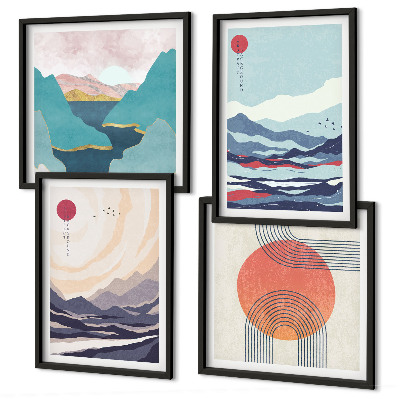 Ensemble de 4 tableaux Paysages montagneux japonais