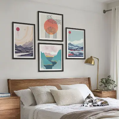 Paysages montagneux japonais ensemble de 4 tableaux