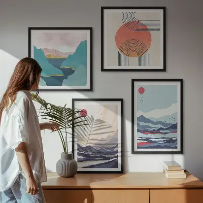 Paysages montagneux japonais ensemble de 4 tableaux