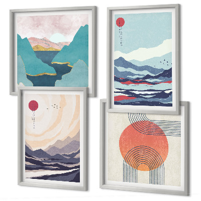 Ensemble de 4 tableaux Paysages montagneux japonais