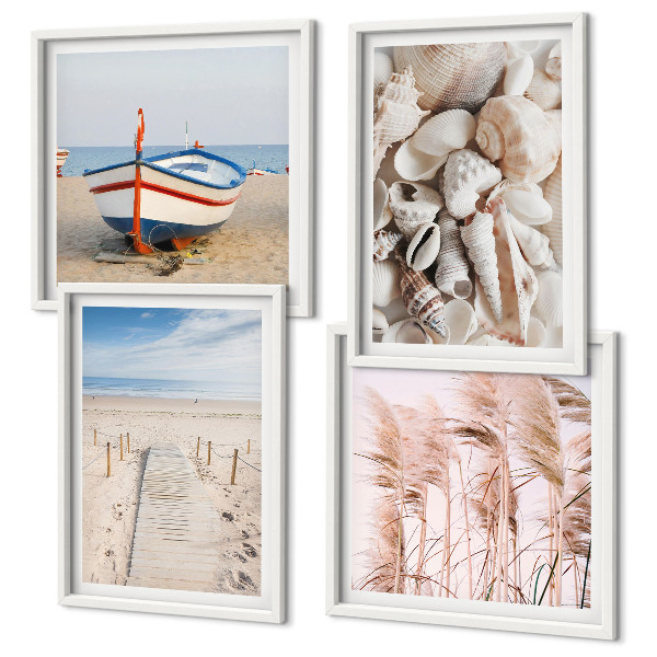 Mur de tableaux Plage bateau coquillages herbe bohème