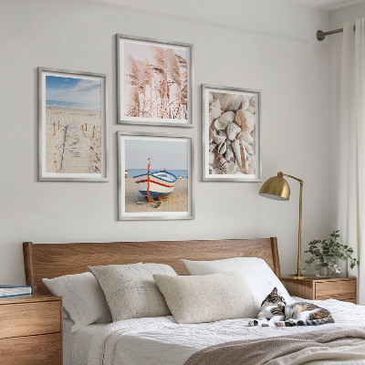 Mur de tableaux Plage bateau coquillages herbe bohème
