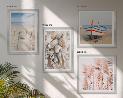 Mur de tableaux Plage bateau coquillages herbe bohème