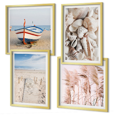 Mur de tableaux Plage bateau coquillages herbe bohème