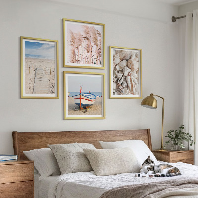 Mur de tableaux Plage bateau coquillages herbe bohème