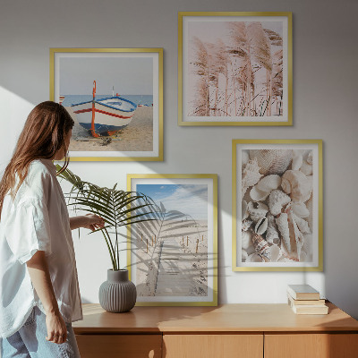 Mur de tableaux Plage bateau coquillages herbe bohème