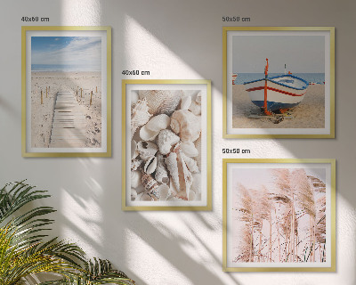 Mur de tableaux Plage bateau coquillages herbe bohème