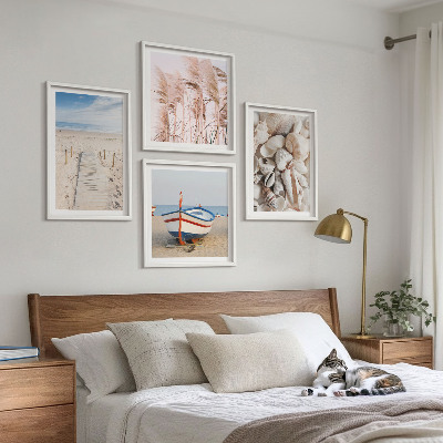 Mur de tableaux Plage bateau coquillages herbe bohème