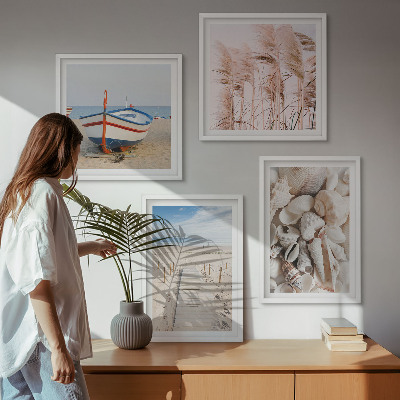 Mur de tableaux Plage bateau coquillages herbe bohème