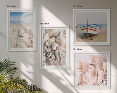 Mur de tableaux Plage bateau coquillages herbe bohème