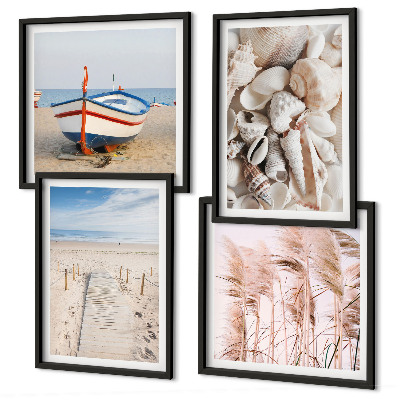 Mur de tableaux Plage bateau coquillages herbe bohème