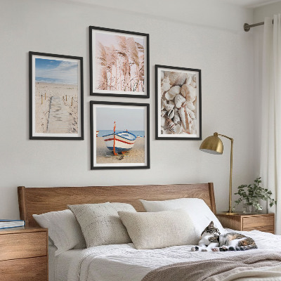 Mur de tableaux Plage bateau coquillages herbe bohème